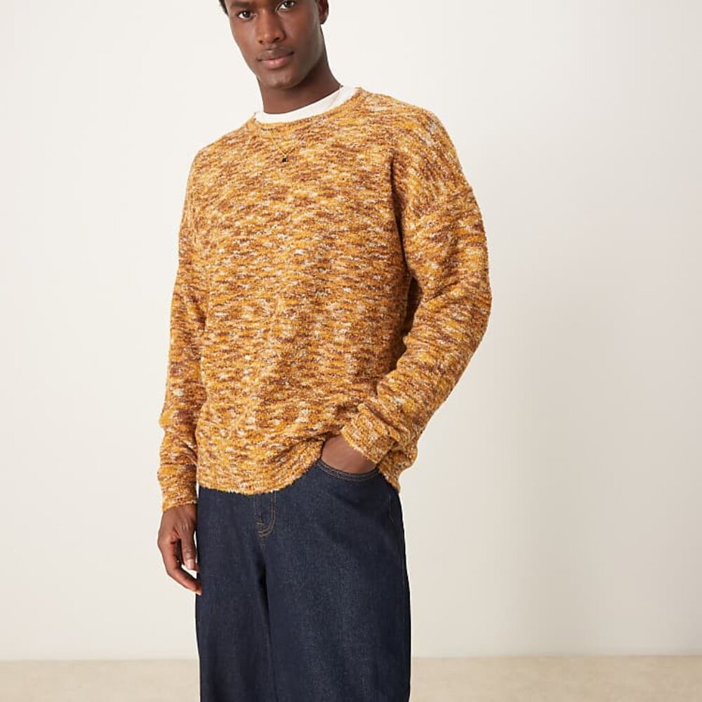 ASOS DESIGN relaxed knit crew neck sweater in tan space dye M NWT